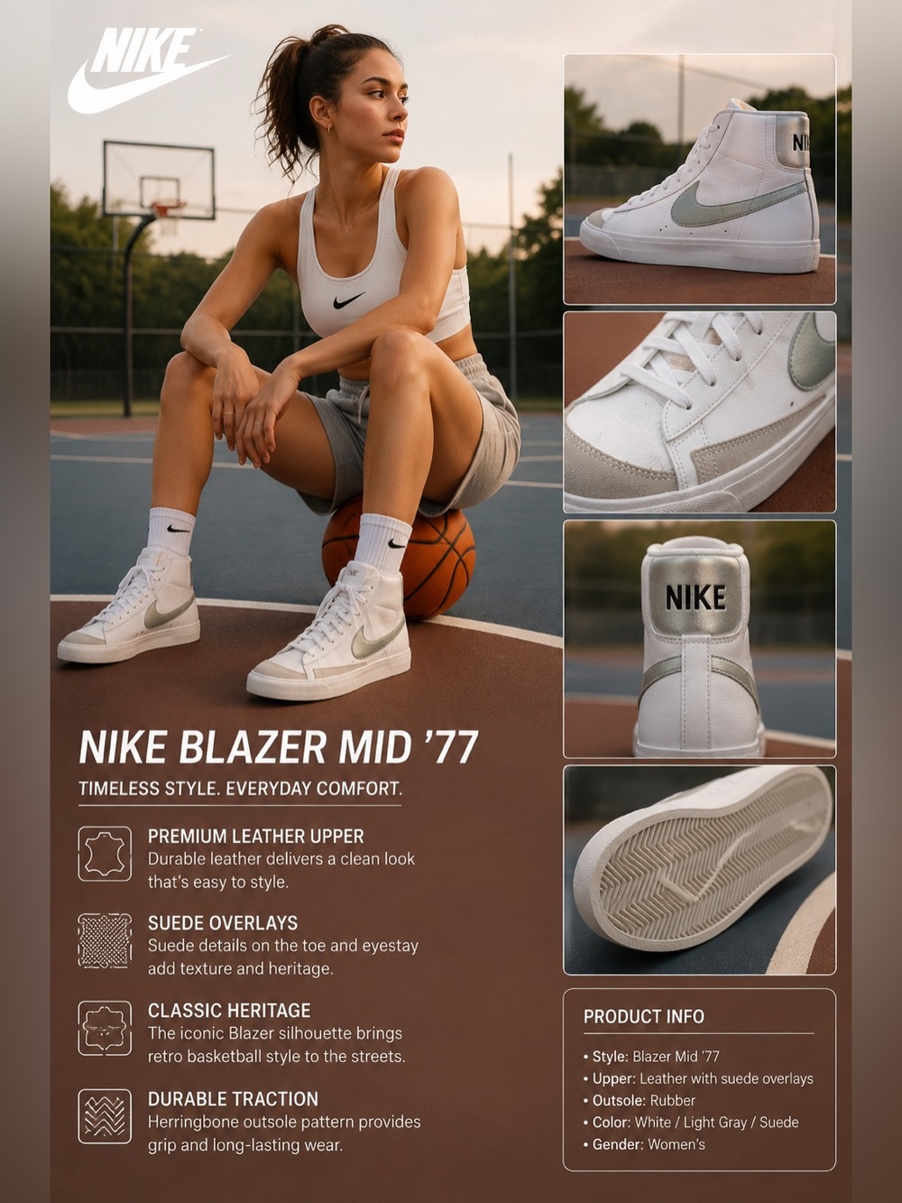 Nike Blazer Mid '77 Women's White with Light Gray and Silver Swoosh